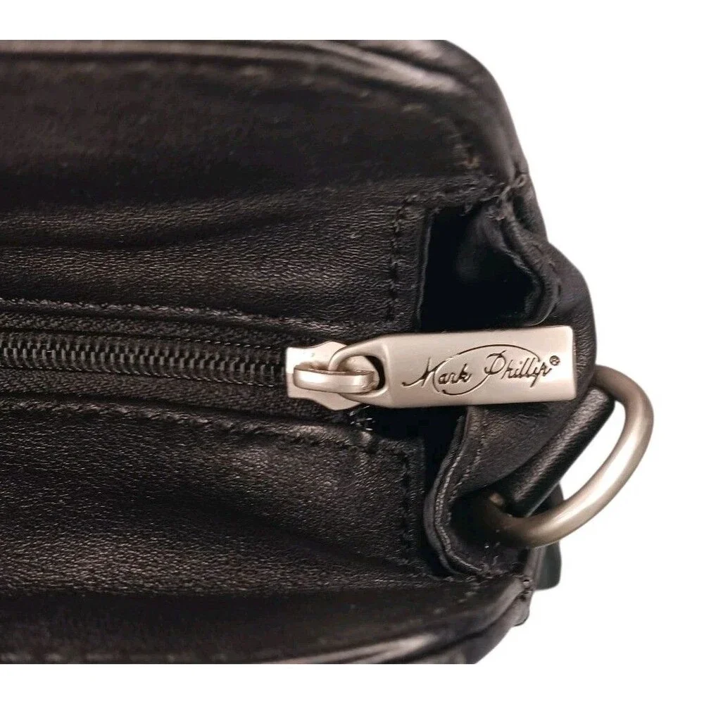MARK PHILLIPS Black Leather Briefcase & Shoulder Strap Attache Messenger Bag Y2K
